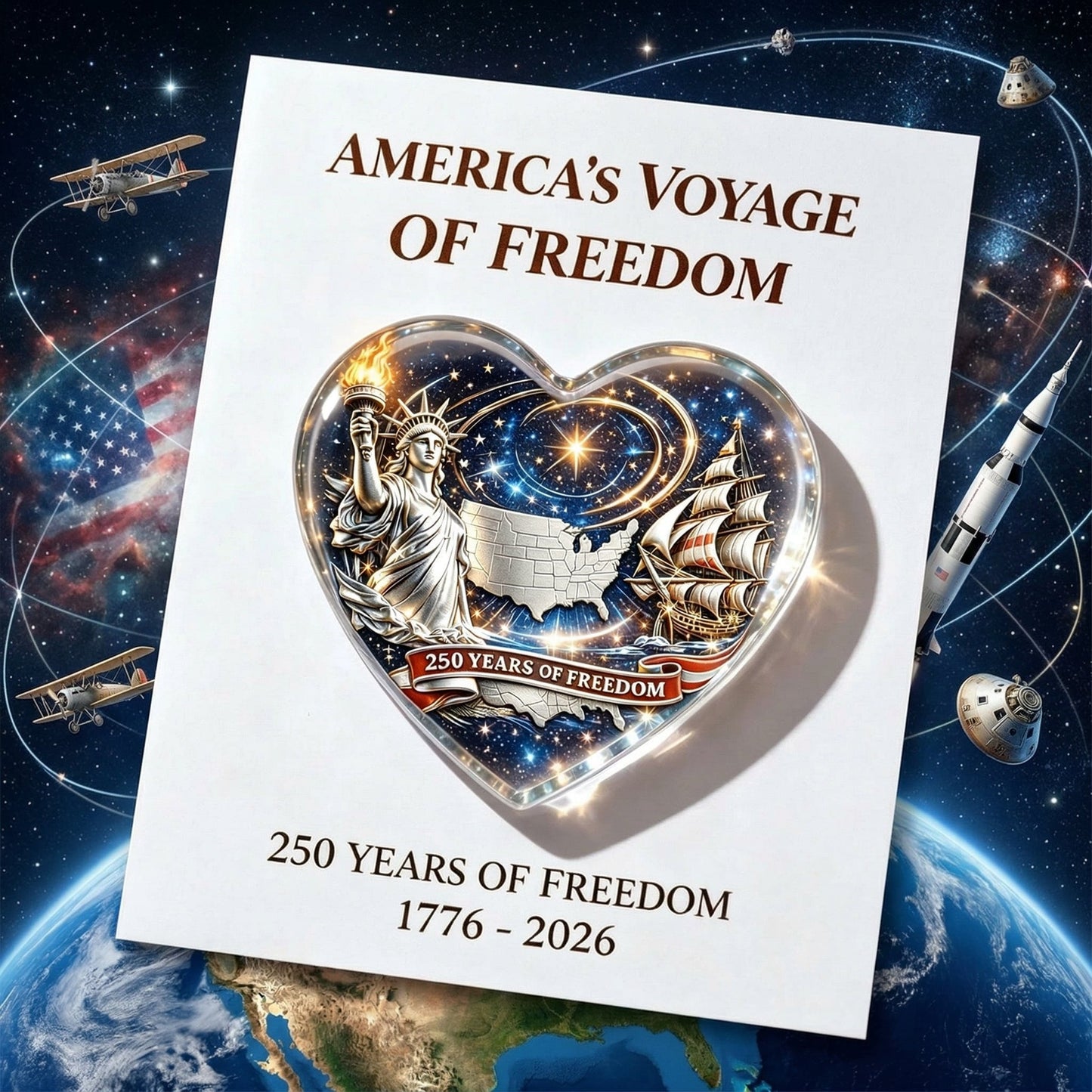 πΊπΈ America's Voyage of Freedom 250th Anniversary Heart Keepsake