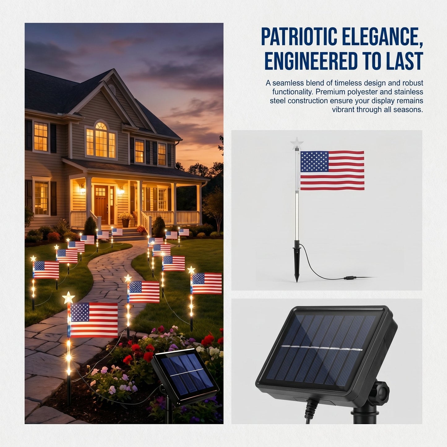 8-in-1 American Flag Solar Lights