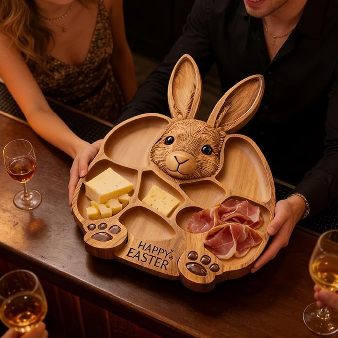 🐇🎁Easter Bunny Wooden Charcuterie Board, Serving Platter, Bunny Snack Tray, for Holiday, Kitchen, Decor