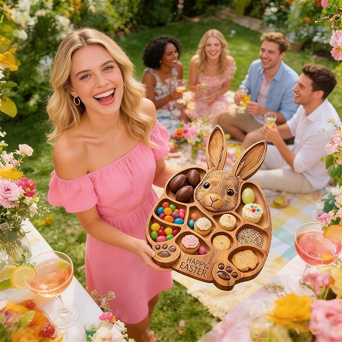 🐇🎁Easter Bunny Wooden Charcuterie Board, Serving Platter, Bunny Snack Tray, for Holiday, Kitchen, Decor