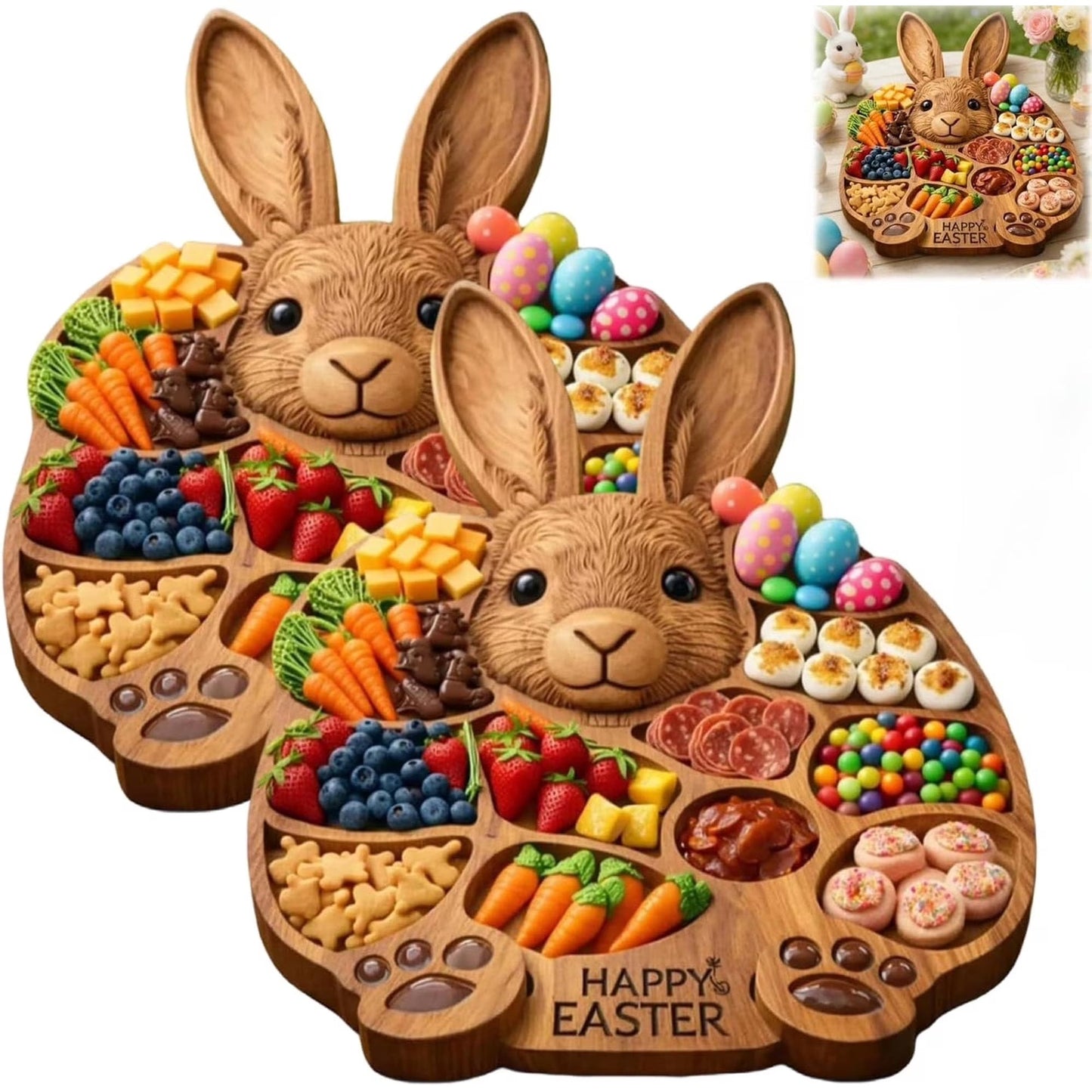 🐇🎁Easter Bunny Wooden Charcuterie Board, Serving Platter, Bunny Snack Tray, for Holiday, Kitchen, Decor