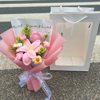 🌺 Pink Crochet Lily Rose Tulip Bouquet