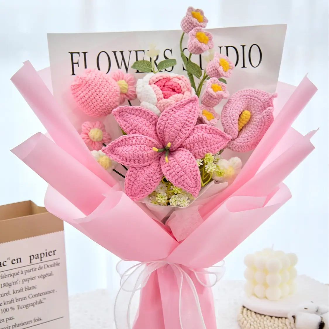 🌺 Pink Crochet Lily Rose Tulip Bouquet