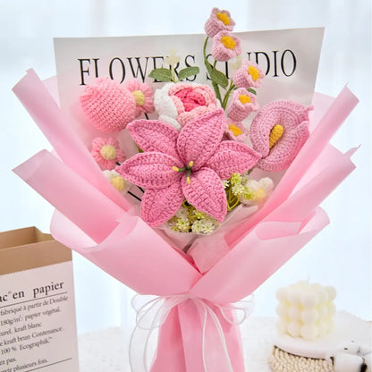 🌺 Pink Crochet Lily Rose Tulip Bouquet