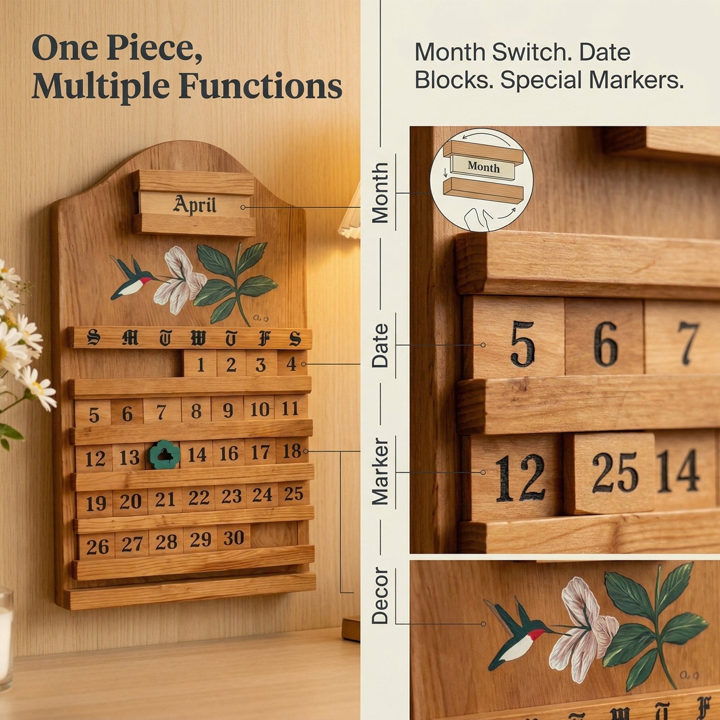 🎄 Festive Wooden Perpetual Calendar